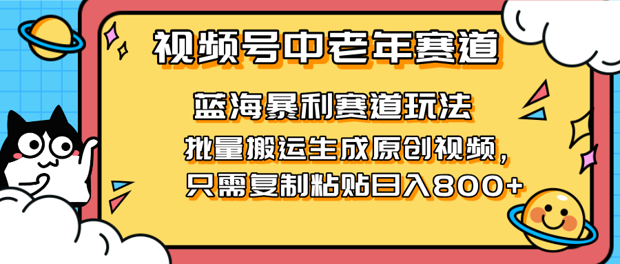 (14314期)2025视频号中老年短视频蓝海暴利风口!复制粘贴搬运视频单日赚800+,无...-星叙轻创