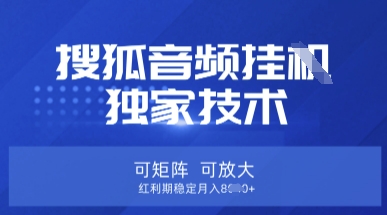 【搜狐音频挂G】独家技术,可矩阵可放大,红利期稳定月入8k【揭秘】-星叙轻创